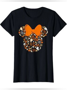 Disney Halloween Minnie Bow Short Sleeve T- Shirt Black & Orange XXL
